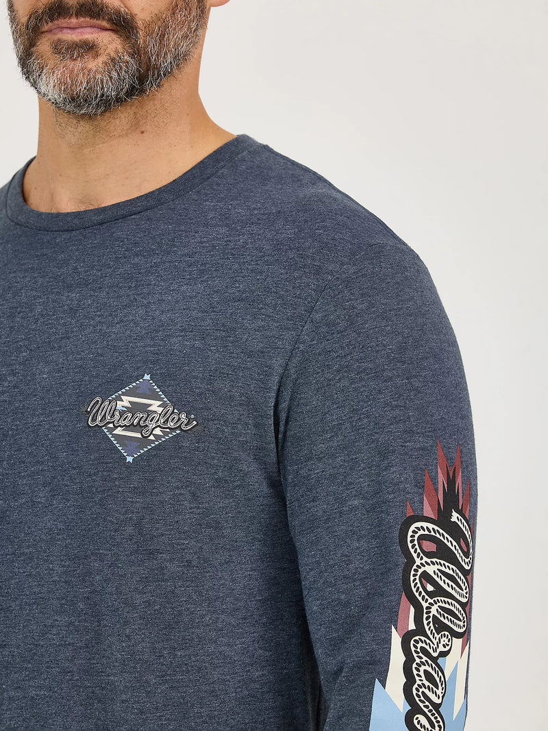 WRANGLER MENS LONG SLEEVE GRAPHIC SHIRT - DARK NAVY