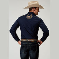 ROPER MENS EMBROIDERY BROADCLOTH SHIRT - DEEP NAVY