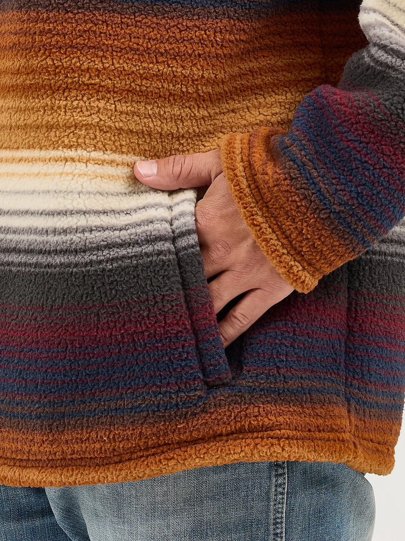 WRANGLER MENS STRIPED QUARTER ZIP SHERPA PULLOVER