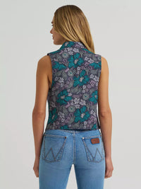 WRANGLER WOMENS BREEZY SLEEVELESS CROP WESTERN SNAP SHIRT - PURPLE