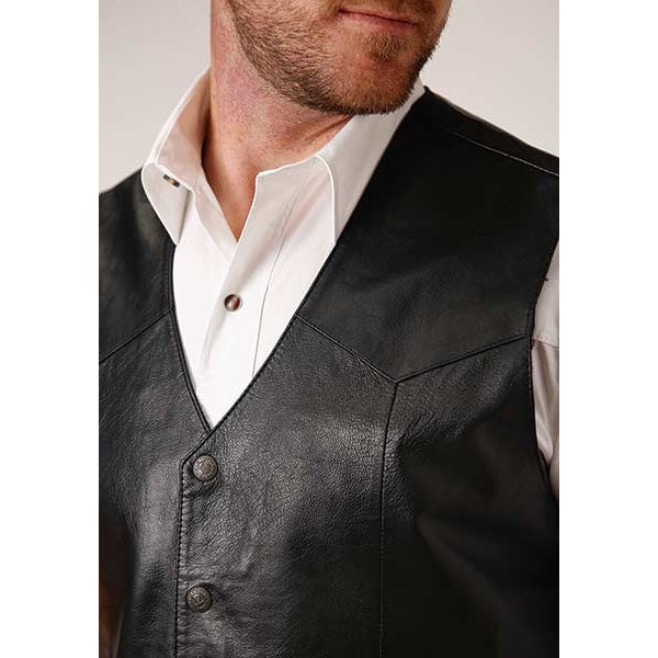 ROPER MENS LEATHER VEST - BLACK