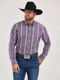 WRANGLER MENS CODY JOHNSON BUTTON DOWN SHIRT - MAUVE STRIPES