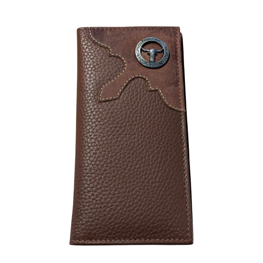 Western Genuine Leather Mens Long Bifold Wallet - Steer Concho Embossed