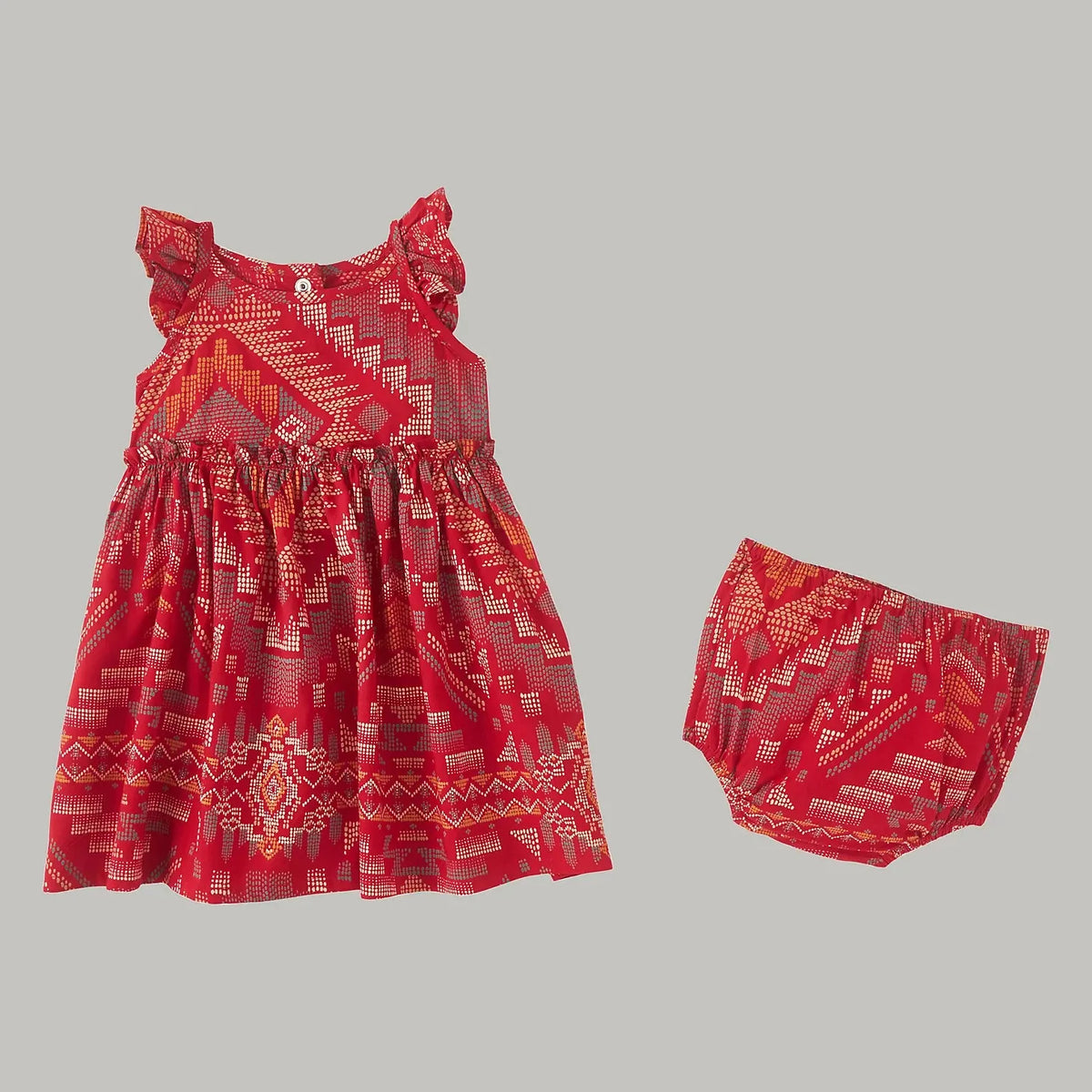 WRANGLER LITTLE GIRL'S SOUTHWESTERN RUFFLE STRAP DRESS -  RED MULTI