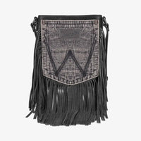 WRANGLER LEATHER FRINGE JEAN DEMIN POCKET CROSSBODY BAG