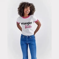 WRANGLER WOMENS X BARBIE LOGOS SLIM RINGER TEE