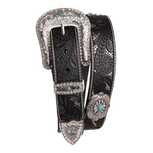 EMBOSSED CONCHO LEATHER BELT