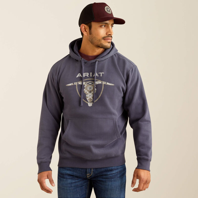 ARIAT MENS SOUTHWESTERN LONGHORN HOODIE - ODYSSEY GREY