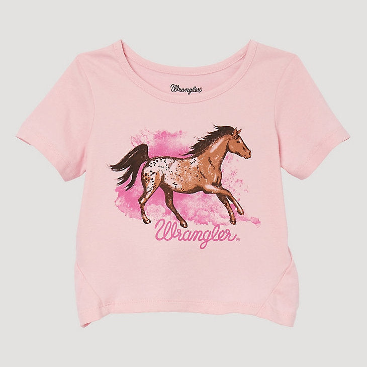 WRANGLER LITTLE GIRLS PRANCING HORSE TEE - PINK