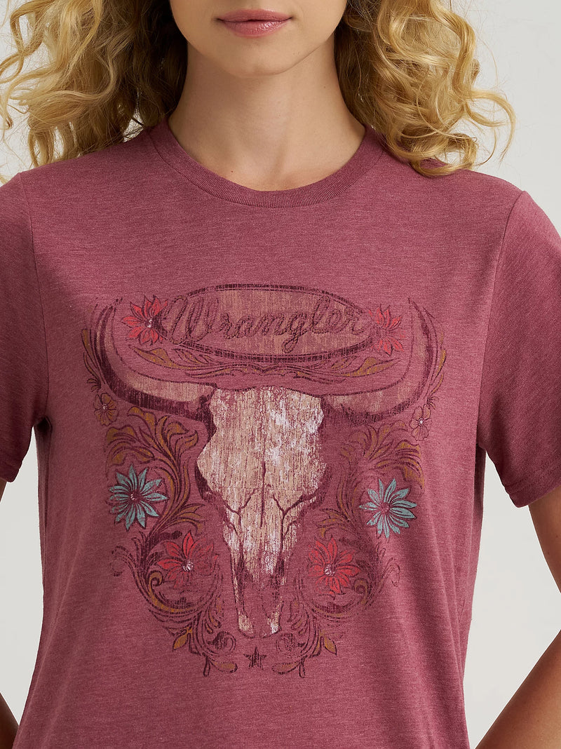 WRANGLER WOMENS SOUTHWESTERN GRAPHIC REGULAR FIT TEE - ROAN ROUGE