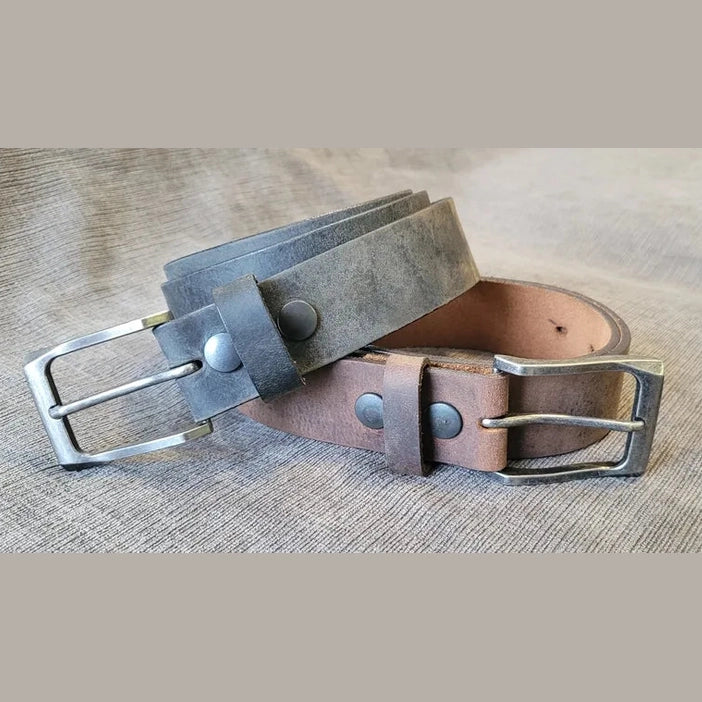 LEATHER DISTRESSED MENS  BELT - BROWN