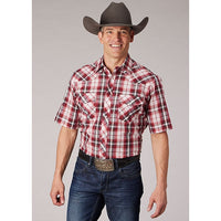 ROPER MENS SHORT SLEEVE RED/WHITE PLAID SHIRT