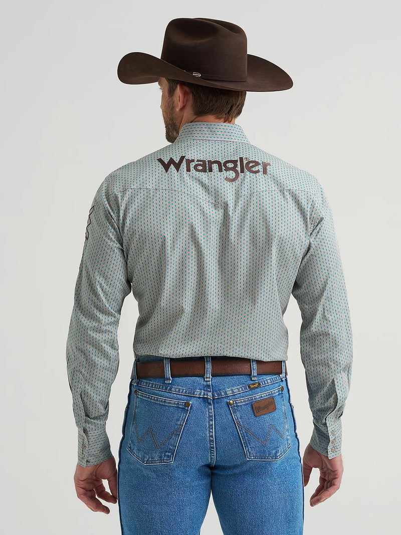 WRANGLER MENS LOGO SNAP SHIRT - PEACOCK