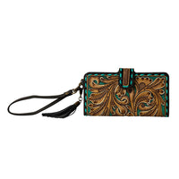 MYRA WESTERN SWING HAND TOOLED WRISTLET WALLET