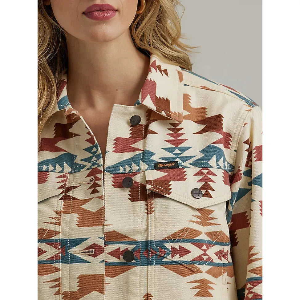 WRANGLER WOMENS PRINTED BOYFRIEND JACKET - AZTEC