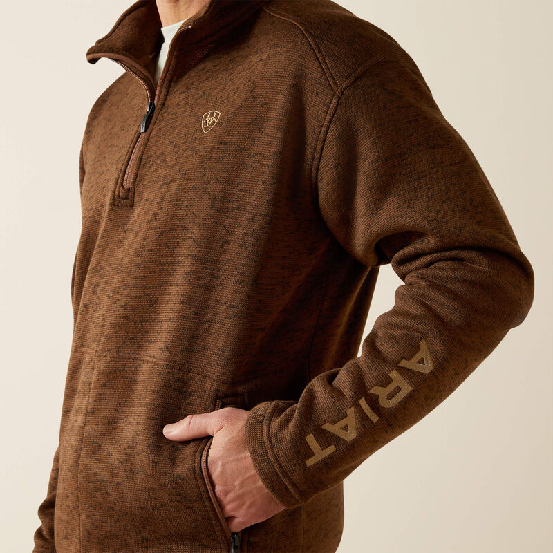 ARIAT MENS CALDWELL LOGO 1/4 ZIP SWEATER - CARAFE