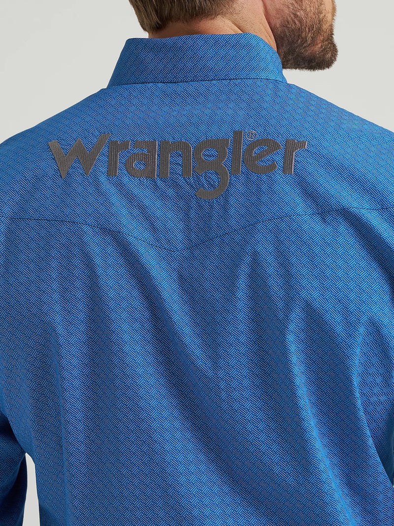WRANGLER MENS LOGO WESTERN SNAP SHIRT - CERULEAN HATCH