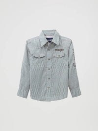 WRANGLER BOYS LOGO WESTERN SNAP SHIRT - PEACOCK