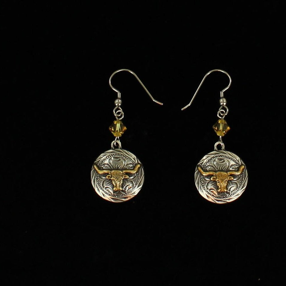 BLAZIN ROXX ANTIQUE LONGHORN DANGLE EARRINGS