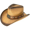 BROWN COWBOY HAT WITH LONGHORN BULL LEATHER BAND - BLUE STONE