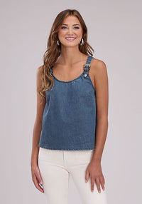ROPER WOMENS DENIM TANK WITH BUCKLE STRAPS