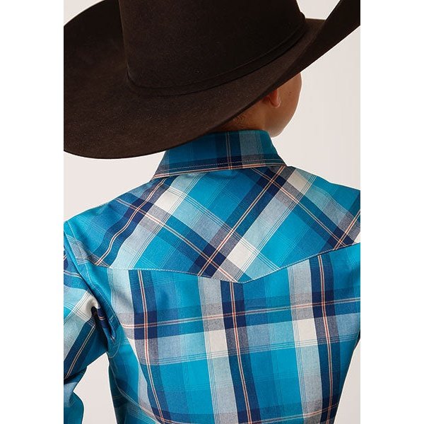 ROPER BOYS BLUE MOON PLAID WESTERN SHIRT