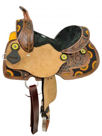DOUBLE T PONY SADDLE WITH SUNFLOWER BEADING AND CONCHOS - 12"