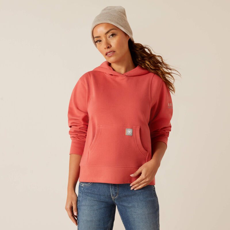 ARIAT WOMENS REBAR LIGHTWEIGHT CROPPED HOODIE - MINERAL RED