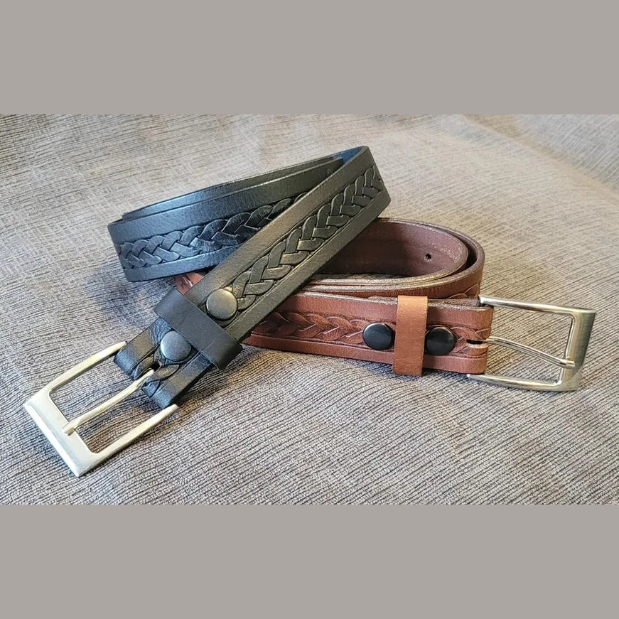MENS BRAIDED LEATHER BELT - BLACK