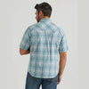 WRANGLER MENS RETRO SHORT SLEEVE SAWTOOTH SHIRT - AQUA PLAID