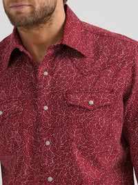 WRANGLER MENS RETRO PREMIUM WESTERN SNAP SHIRT - RED WAVES