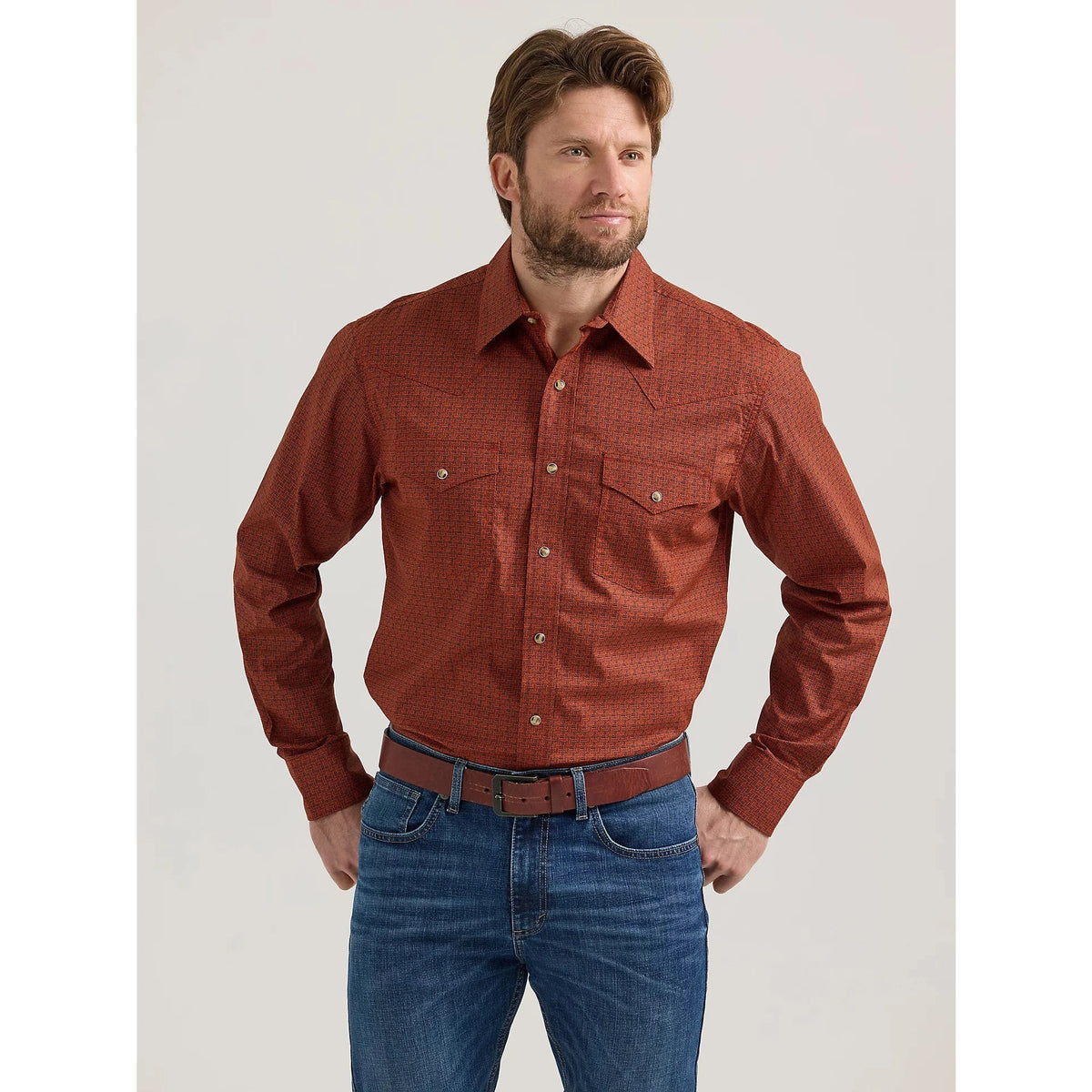 WRANGLER MENS 20X COMPETITION SHIRT - BURNT UMBER HATCH