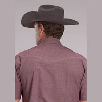 ROPER MENS SHORT SLEEVE SNAP STRETCH MINI CHECK SHIRT - WINE
