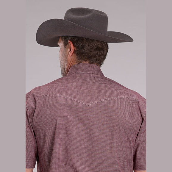 ROPER MENS SHORT SLEEVE SNAP STRETCH MINI CHECK SHIRT - WINE