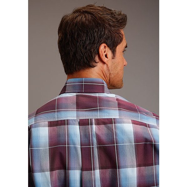 STETSON MENS WINE BUFFALO PLAID WESTERN SHIRT