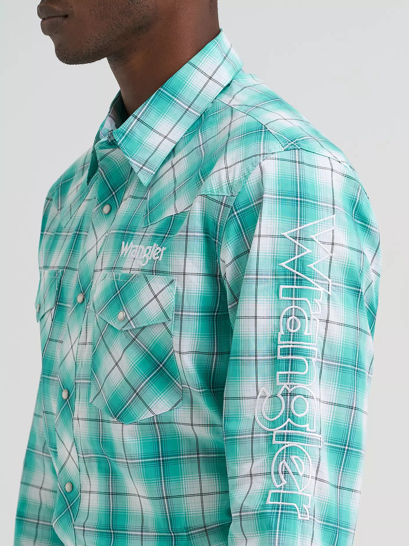 2026 - WRANGLER MENS LOGO WESTERN SNAP SHIRT - TURQUOISE SEA