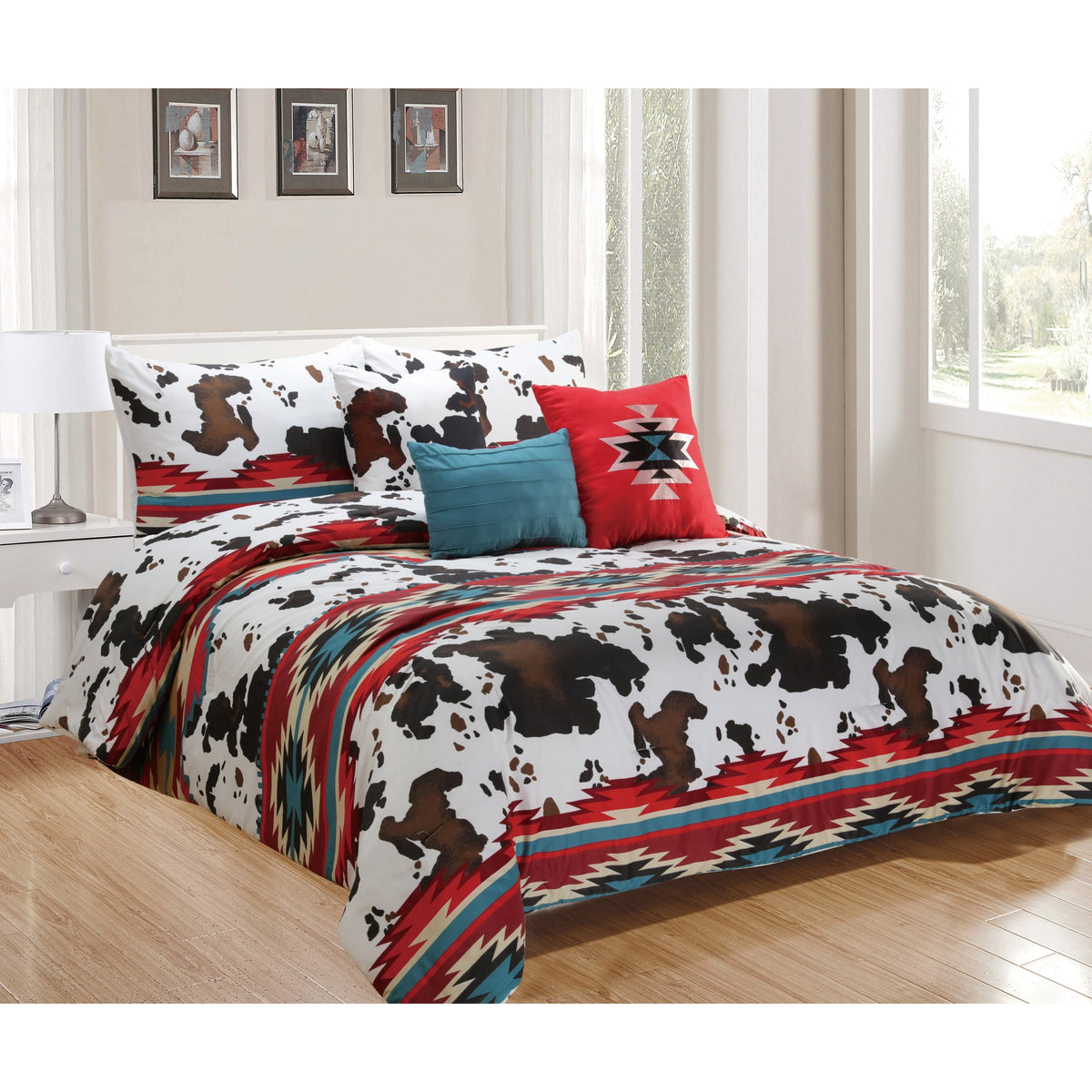 WESTERN LINEN COMFORTER SET - COW PRINT