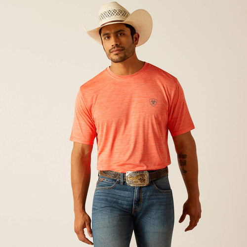 ARIAT MENS CHARGER SW SHIELD TEE SHIRT - HOT CORAL