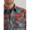 WRANGLER MENS FLANNEL SNAP WESTERN SHIRT - TEAL TAN PLAID