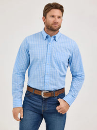 WRANGLER MENS CODY JOHNSON BUTTON DOWN SHIRT - FRENCH BLUE CHECK