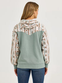 WRANGLER WOMENS LOGO SOUTHWESTERN YOKE PULLOVER HOODIE - GREEN