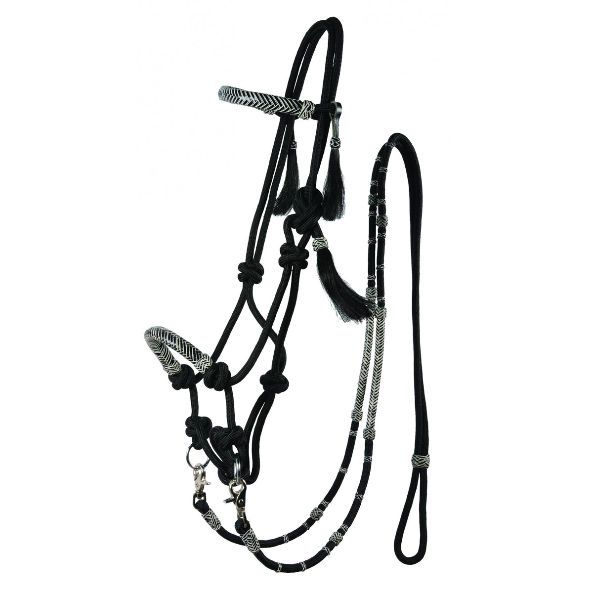 ROPE & RAWHIDE BITLESS BRIDLE WITH REINS - HORSE