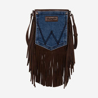 WRANGLER LEATHER FRINGE JEAN DEMIN POCKET CROSSBODY BAG