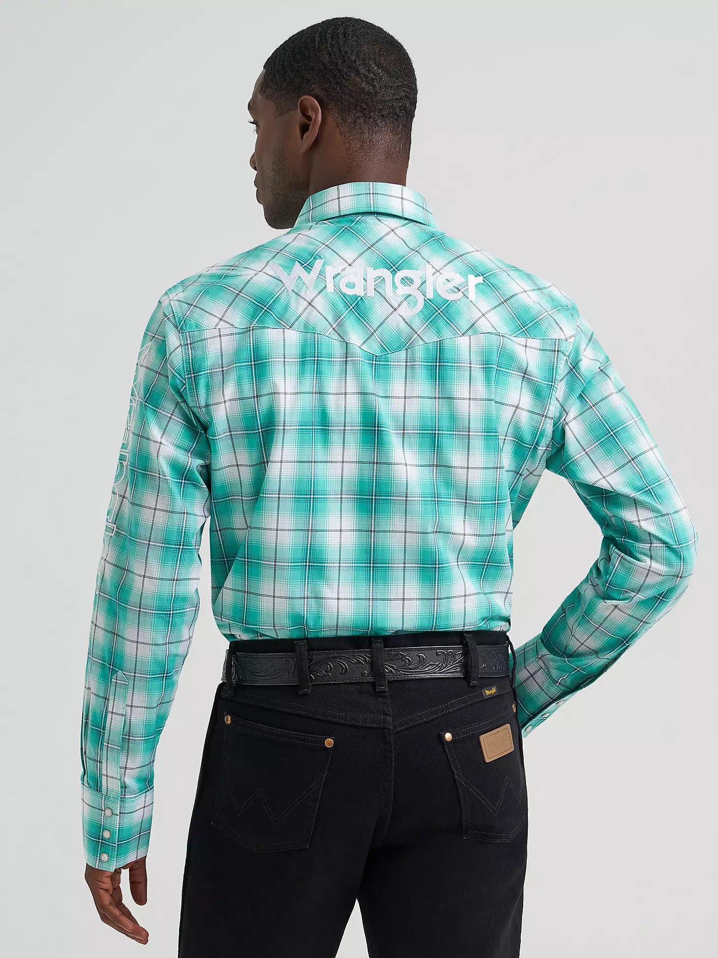 2026 - WRANGLER MENS LOGO WESTERN SNAP SHIRT - TURQUOISE SEA