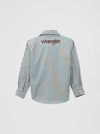 WRANGLER BOYS LOGO WESTERN SNAP SHIRT - PEACOCK