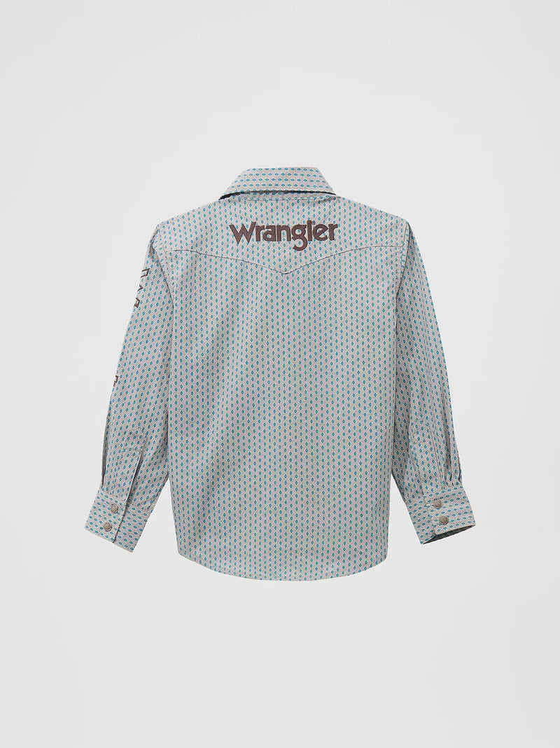 WRANGLER BOYS LOGO WESTERN SNAP SHIRT - PEACOCK