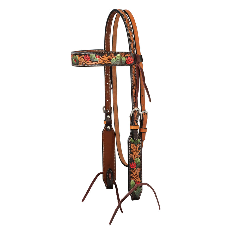 WEAVER TURQUOISE CROSS CACTUS TOOLED HEADSTALL