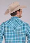 ROPER MENS PERFORMANCE PLAID SNAP SHIRT - OCEAN BLUE