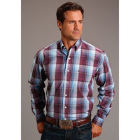 STETSON MENS WINE BUFFALO PLAID WESTERN SHIRT