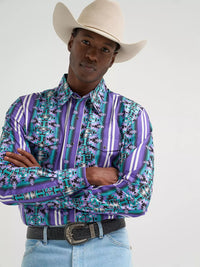 2026 - WRANGLER MENS CHECOTAH WESTERN SNAP PRINTED SHIRT - VIOLET SERAPE